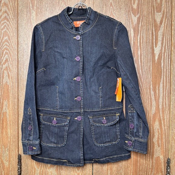 bonjour Jackets & Blazers - NWT Vintage 90s Y2k Stretch Denim Jacket Indigo Button Front Collared Women's Sm